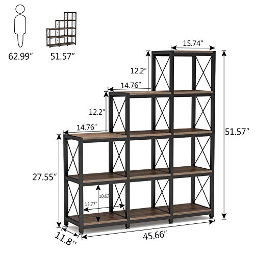 Tribesigns 12 Shelves Bookshelf, Industrial Ladder Corner - Image 3