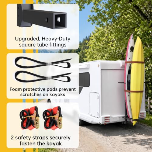 Upgraded RV Hitch Mount Kayak Rack Holds 2 up to 12' - Image 5