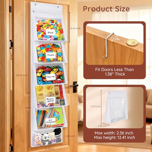 Over Door Toy Storage Organizer, Hanging Bags with 5 - Image 3