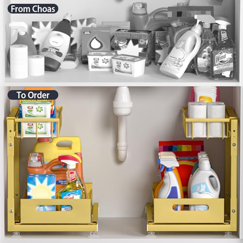 Saydear 2-Pack L-Shaped Under Sink Organizer, 2-Tier Pull-out - Image 3