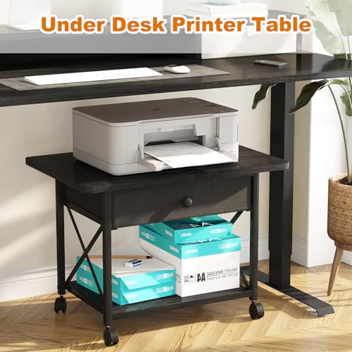 Large Printer Stand with Fabric Storage Drawer and Locking Wheels - Image 7
