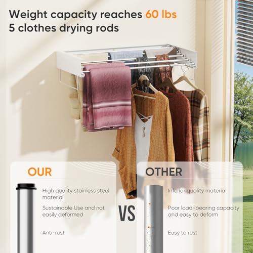 Wall Mounted Drying Rack, Laundry Clothes Drying Rack Foldable - Image 5