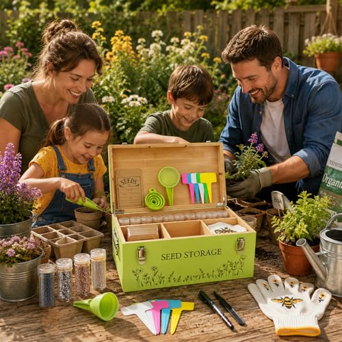 Fayoo Wooden Seed Storage Organizer Box with 40 Seed Vials - Image 8