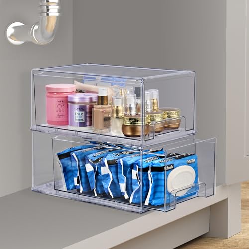 Sorbus Large Clear Stackable Storage Drawers, Plastic Storage - Image 2