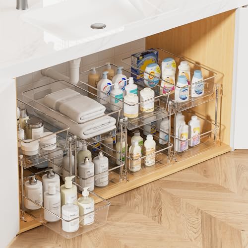 Vtopmart 4 Pack Pull Out Bathroom Under Sink Organiz | Under Sink Stor - Image 2
