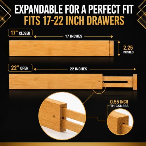 Adjustable Bamboo Drawer Dividers Expandable 8 Pack 17-22 - Image 3