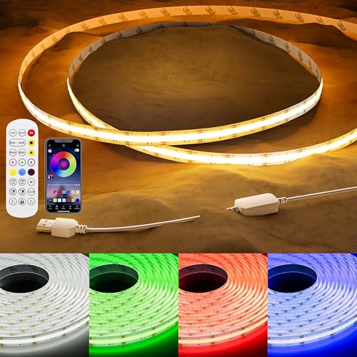 PAUTIX 5V USB RGB COB LED Strip Light 4.92ft/1.5m Color Changing - Image 2