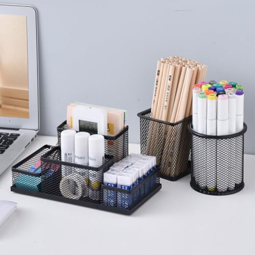 Desk Organizer Desktop Mesh Pen Pencil Holder Caddy with 4 - Image 7