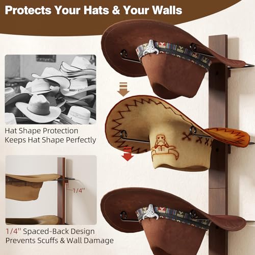 Cowboy Hat Holder, 3-Piece Wall Mount Cowboy Hat Rack - Image 5