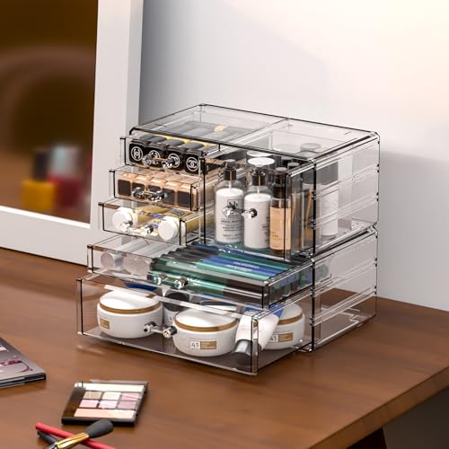 Cq acrylic 2 Pack Clear Desk Organizer With Drawers,Stackable 6 - Image 7