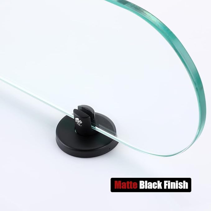 JQK Bathroom Glass Shelf Black, Tempered Glass Shower Storage 16 by 5 inches, 304 Stainless Steel Matte Black Wall Mount 2 Pack, TGS121L16-PB-P2