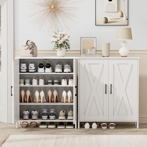 Homleke Farmhouse Shoe Cabinet with 2 Barn Doors & W | Home Organizati - Image 4