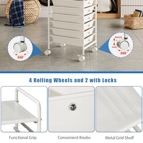 Rolling Storage Cart with Drawers 6-Tier Lock Wheels Office White - Image 6