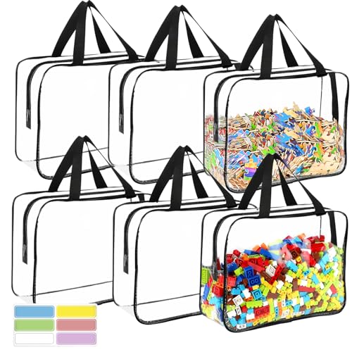 6 Packs Large Toy Storage Bags with Labels Reusable Clear - Image 2