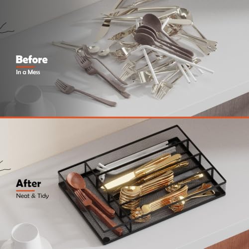 Desk Drawer Organizer Tray, Silverware Metal Mesh Desk Organizer - Image 3