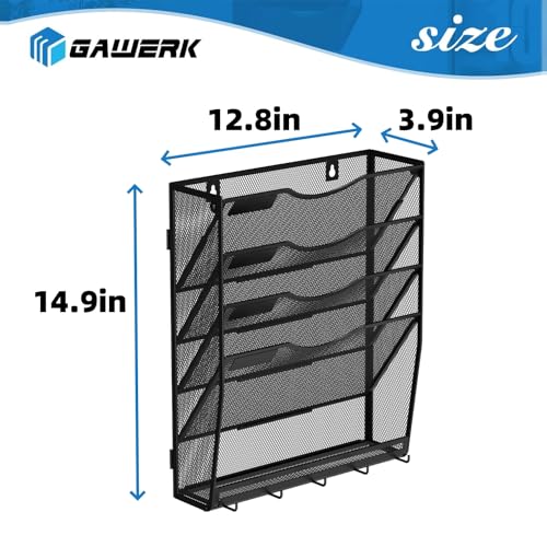 5-Tier Hanging Wall File Organizer with 5 Hooks - Wall - Image 4