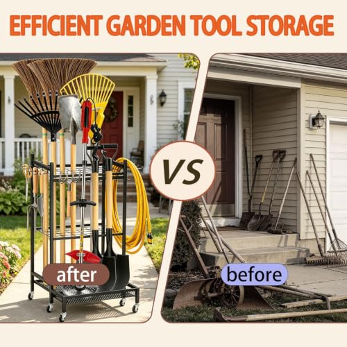 Garden Tool Organizer Rack with Wheels Up to 35 Tools | - Image 6