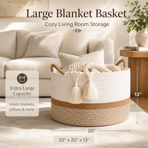 KAKAMAY Large Blanket Basket with Handles, Storage Basket - Image 3