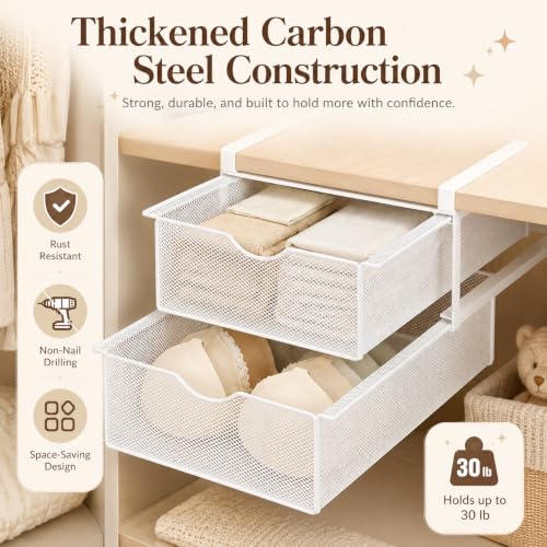 Underwear Organizer for Closet, 2-Tier Under Shelf Pull - Image 6