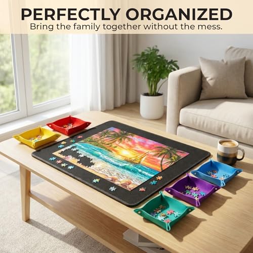 1000 Piece Felt Puzzle Board with Cover - Folding Table, 6 Trays - Image 4
