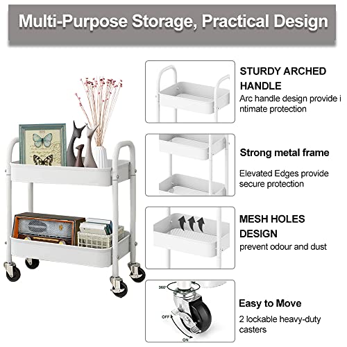 2 Tier All-Metal Rolling Cart, Rolling Storage Cart with Handle - Image 5