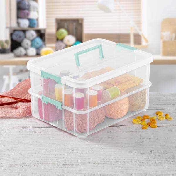 Sterilite 1427CLR Stack & Carry - 2 Layer Box, Clear Lid & Blue - Image 5