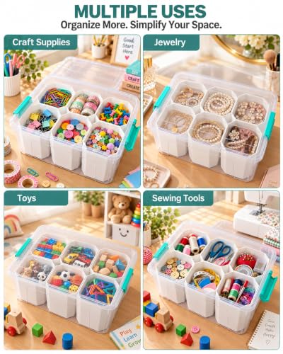 Clear Storage Boxes with 6 Tall Inserts, Large Plastic - Image 7