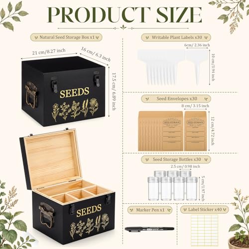 Bamboo Wood Seed Storage Organizer Box, Garden Tools Saving Kit - Image 3