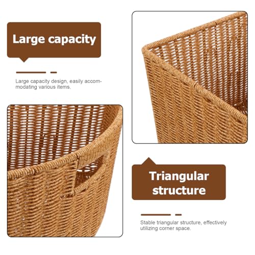 Woven Triangle Corner Storage Basket with Handles Shelf Laundry - Image 4