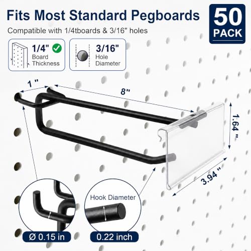 50 Pcs 8 Inch Pegboard Hooks with Label Holder for 1/4 Inch Peg - Image 3