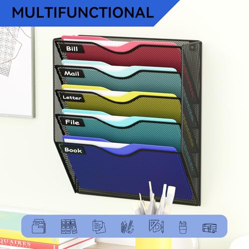5 Pockets Hanging Wall File Organizer Mail Holder, W | All Products - Image 7