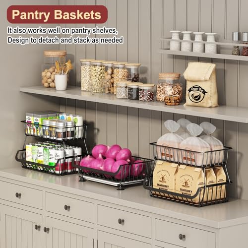 3-Tier Rolling Pantry Cart with Wheels, Stackable Wire Storage - Image 5