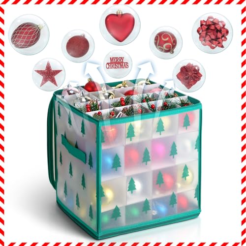 2 Pcs Xmas Ornament Storage Box 64 Compartment, Tree Style - Image 6