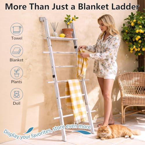 Blanket Ladder 67" Tall 6-Tier Wooden Farmhouse Rustic Towel Rack - Image 7
