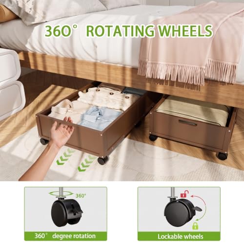 2 Pack Bamboo Under Bed Storage Containers with Wheels, Brown - Image 5