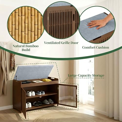 Shoe Storage Bench with Cushioned Seat 3-Tier Entryway - Image 5