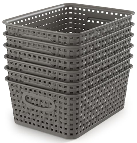 WYT Weave Storage Organizer Baskets, Grey 6-Pack Plastic Woven - Image 2
