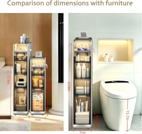 BGYMF 4-Tier Narrow Slim Bathroom Storage Cabinet,Movable,White - Image 3
