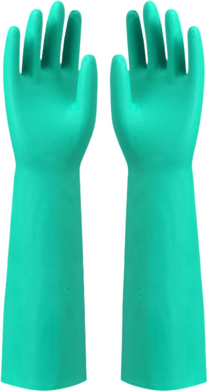 Long Sleeved Durable Nitrile Gloves 18in Reusable,Heavy duty Rubber Cleaning kitchen Cooking Anti Slip Dishwashing