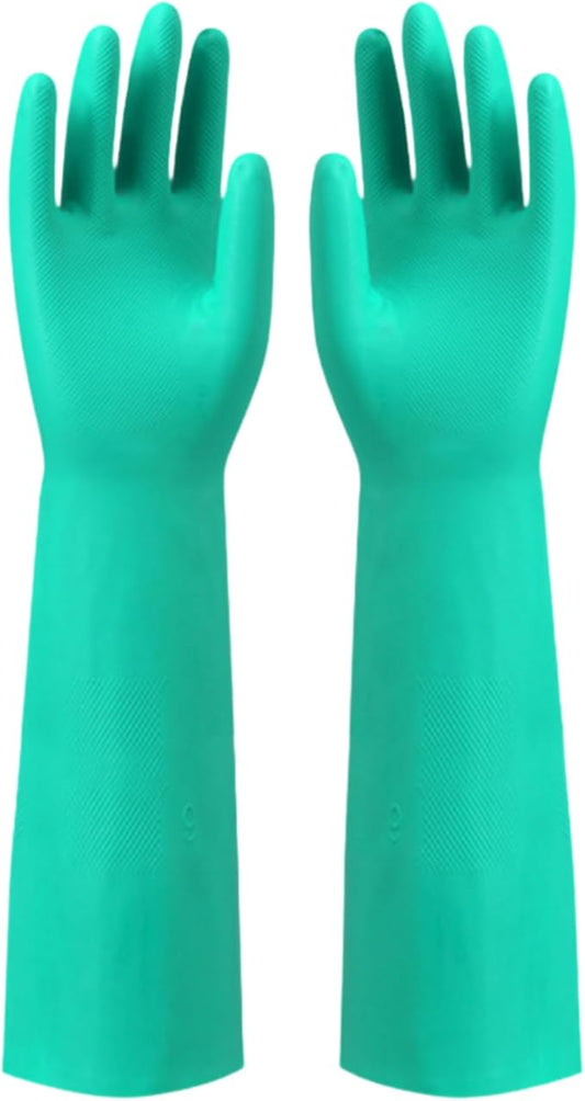 Long Sleeved Durable Nitrile Gloves 18in Reusable,Heavy duty Rubber Cleaning kitchen Cooking Anti Slip Dishwashing