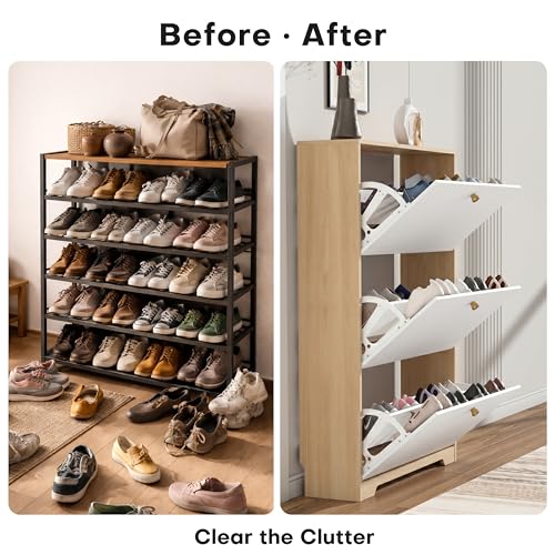 Nicetree Shoe Storage Cabinet with 3 Flip Drawer, Narrow - Image 4