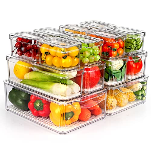 ZIJUND 14 Pack Fridge Organizer Bins with Lids, Stackable Clear - Image 2