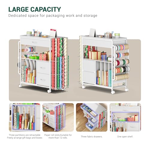 Wrapping Paper Storage Cart, Up to 12 Rolls, White - Image 7