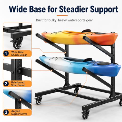 2-Kayak Freestanding Storage Rack with Wheels – | Home Organization - Image 5