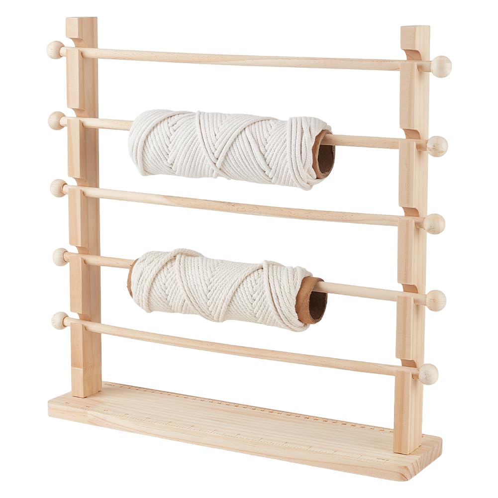 BENECREAT 5 Tier Ribbon Holder Organizer Rack, Wooden - Image 1