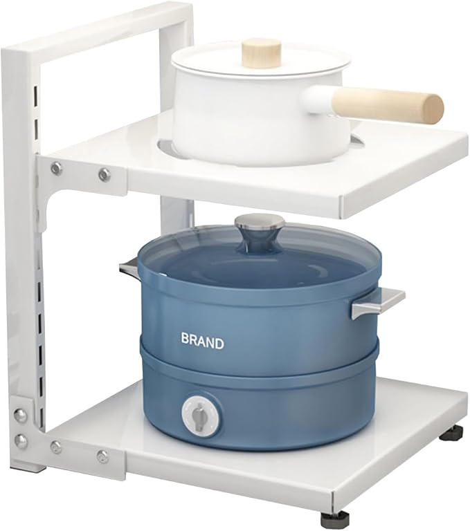 Pots and Pans Organizer for Cabinet White Adjustable 2 Tier Pot Organizer Rack Under Sink or Floating Shelf Heavy Duty Kitchen Storage Organizers Pot Lid Organizer