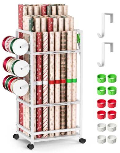 Wrapping Paper Storage with 4 Adjustable Rods, Gift Wrap - Image 2