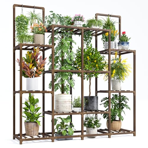 EnHomee Plant Stand, Hold 12-14 Pots, Waterproof Eucalyptus Wood - Image 2