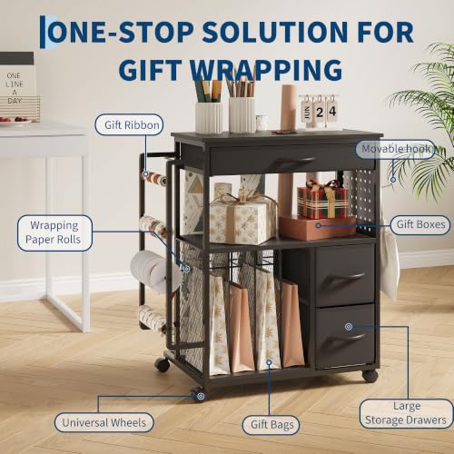Rolling Gift Wrap Cart with Ribbon and Gift Bag Storage, 2 - Image 4