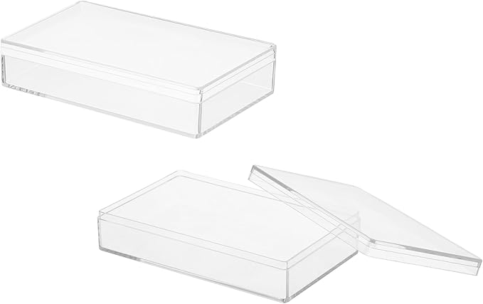 Acrylic Box with Lid, 4.33 x 4.33 x 0.98 in Acrylic Display Case Plastic Square Cube Container Storage Holder Stackable Bins for Cosmetic Collectible Candy Jewelry(2 Pack, Clear)